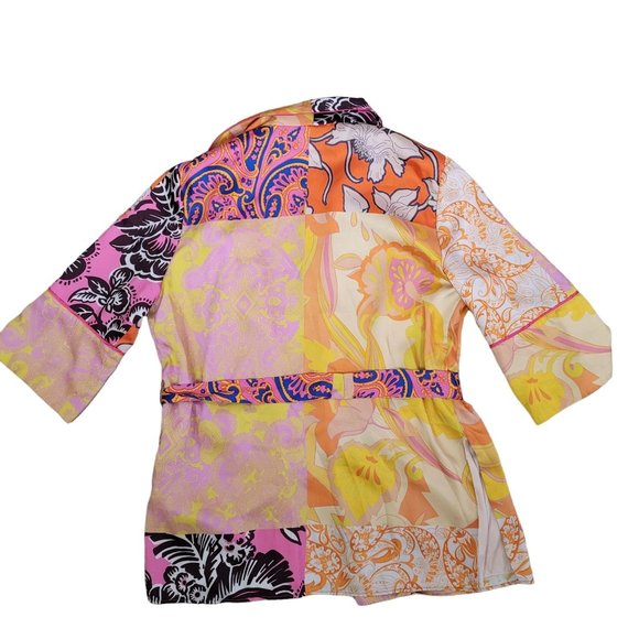 Zara color block belted kimono jacket with pockets silky polyester orange purple - Picture 4 of 10